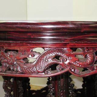 【中古】 中華風丸型テーブル 154×80cm 猫脚 円卓 彫刻 透かし彫り 龍 重厚感 華やか ヴィンテージ ダイニングテーブル |  | 02