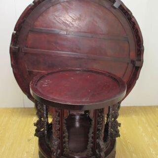 【中古】 中華風丸型テーブル 154×80cm 猫脚 円卓 彫刻 透かし彫り 龍 重厚感 華やか ヴィンテージ ダイニングテーブル |  | 04