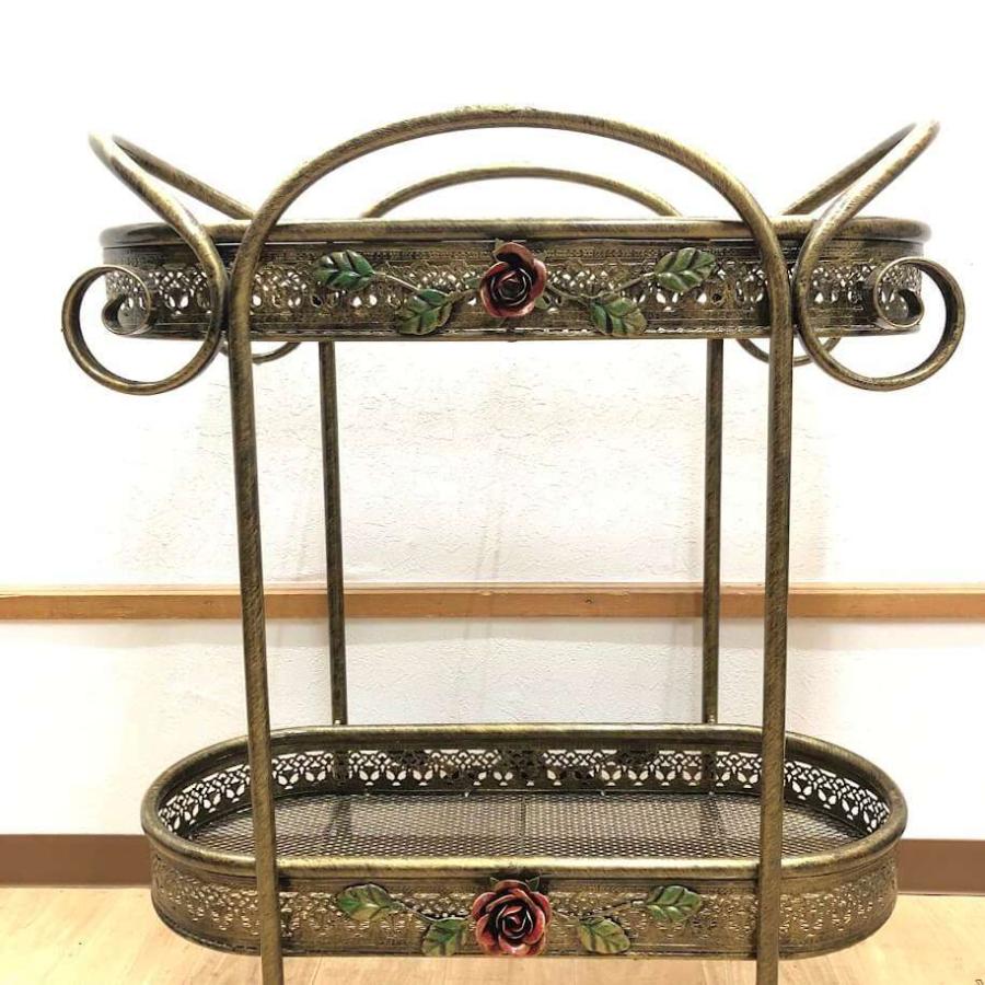 【中古】 アンティーク調 アイアンワゴン 2段 薔薇 ローズ 金属製 プランターワゴン 花台 鉢台 鉢置き バスケット キッチン リビング |  | 01