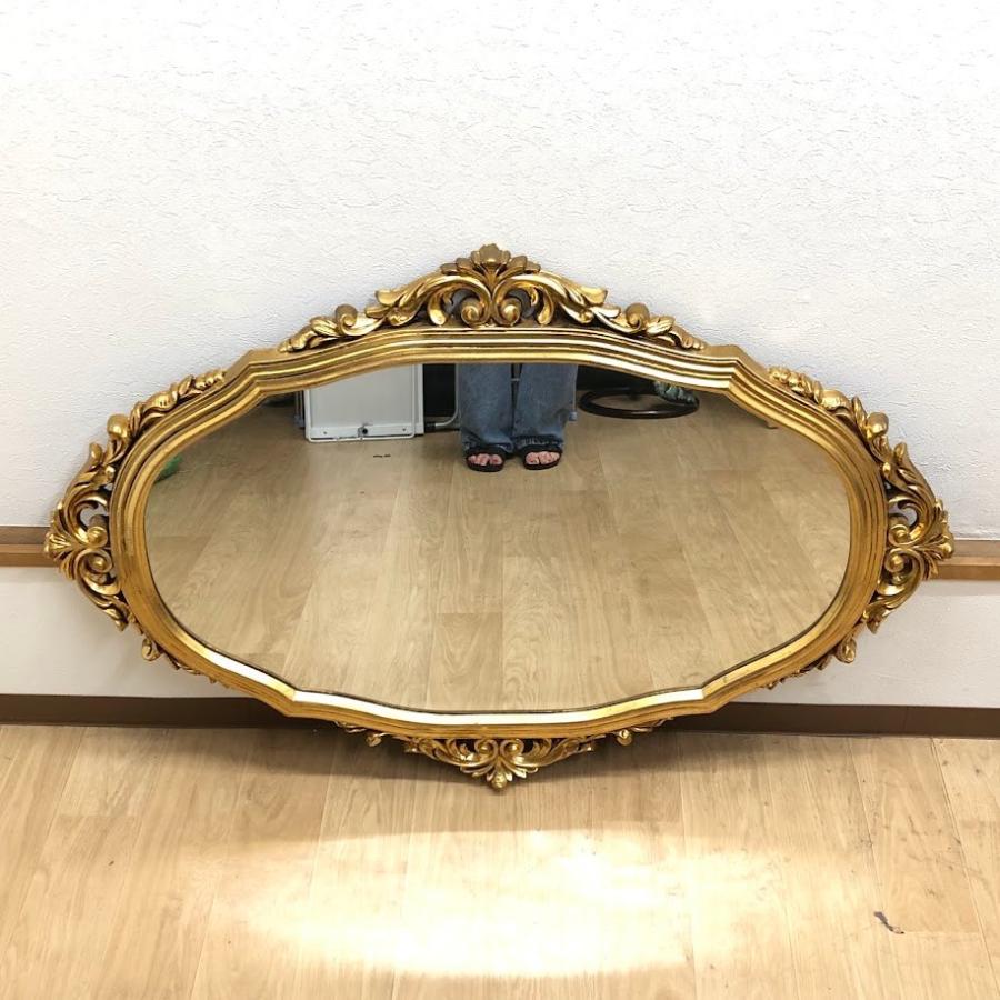 【中古】 アンティーク調 ウォールミラー ゴールド 111×76cm 大型 壁掛けミラー 樹脂フレーム？ オーバル 壁かけ 鏡 かがみ ミラー |  | 01