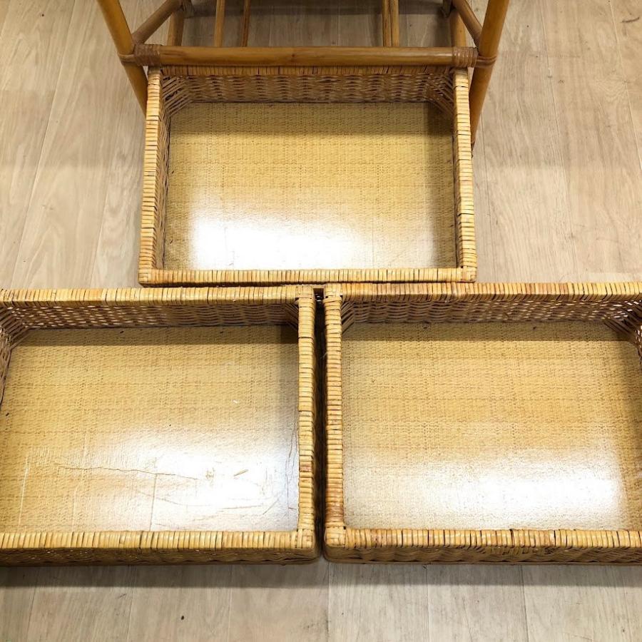 【中古】 ラタン ランドリーチェスト 3段 ブラウン 籐製 ランドリー バスケット かご 籠 洗面 洗濯 引出収納 レトロ家具 ランドリーラック |  | 02