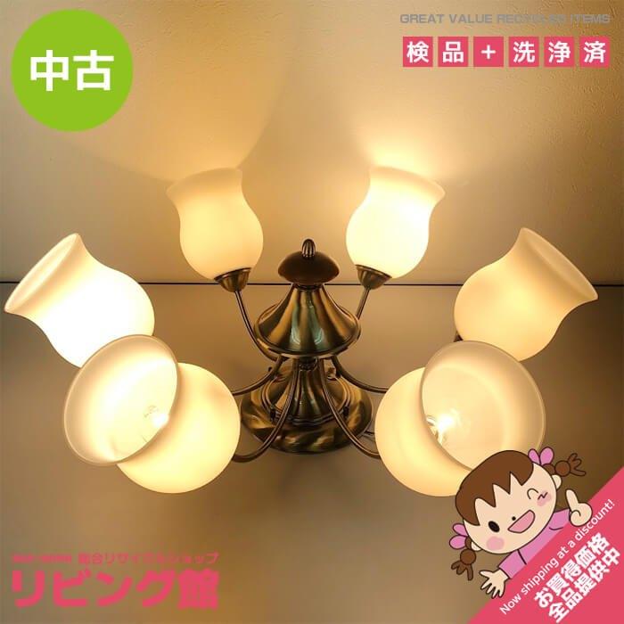 【中古】 ダイコー シーリングライト 6灯 DCH.34323 DAIKO シャンデリア 花型シェード ガラス×真鍮 天井照明 リビング照明 | DAIKO