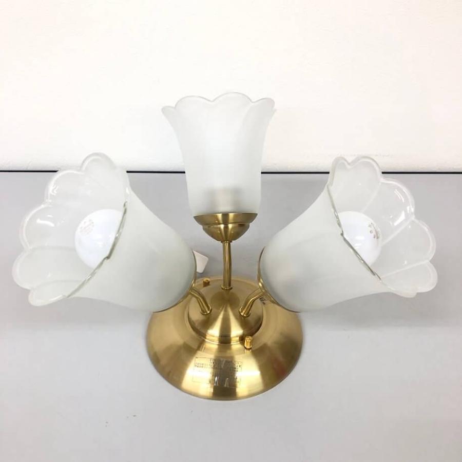 【中古】 コイズミ シーリングライト 3灯 AHE370187-A KOIZUMI シャンデリア 花型シェード ガラス×真鍮 天井照明 リビング照明 フラワー照明 | KOIZUMI | 01