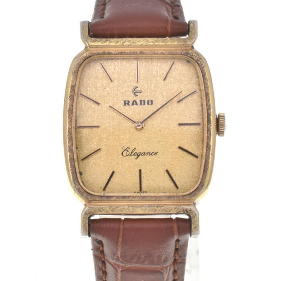 新品本物  【RADO】ラドー エレガンス  SV925(GP)/レザー 手巻き メンズ Q#111137 腕時計
