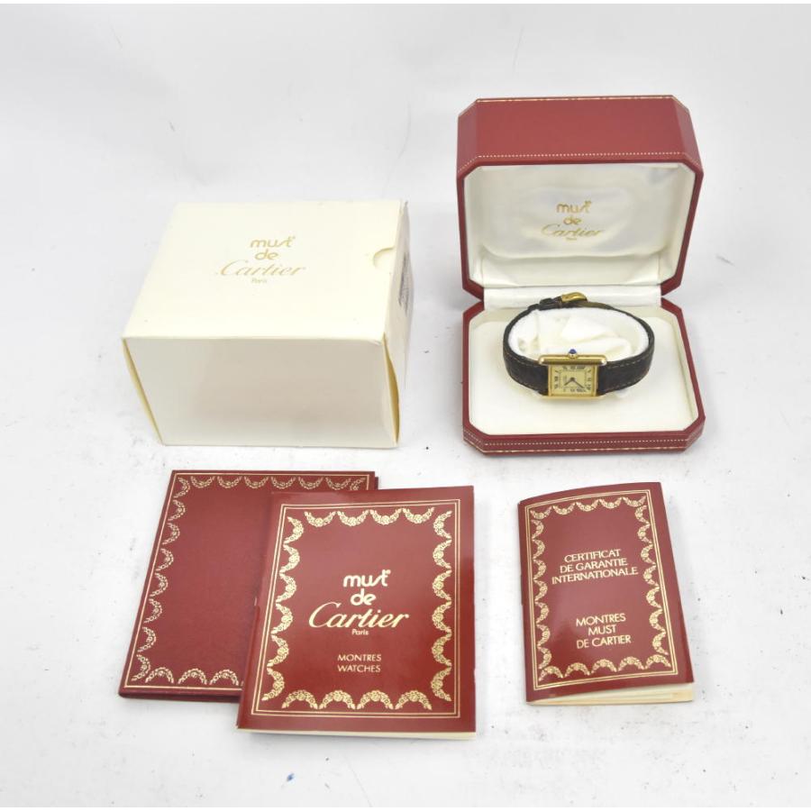 【CARTIER】カルティエ マストタンク ヴェルメイユ 1613 SV925(GP)/レザー クォーツ 【Tsuyosa】 レディース J#120421