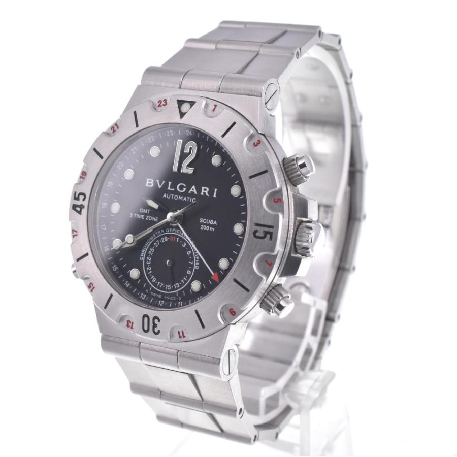 BVLGARI ブルガリ ディアゴノ スクーバ GMT SD38SGMT デイト 200m防水 黒 ブラック SS ステンレス メンズ 自動巻き【6ヶ月保証】【腕時計】【中古】 BVLGARI（ブルガリ） BVLGARI SD38SGMT ディアゴノ スクーバ GMT 自動