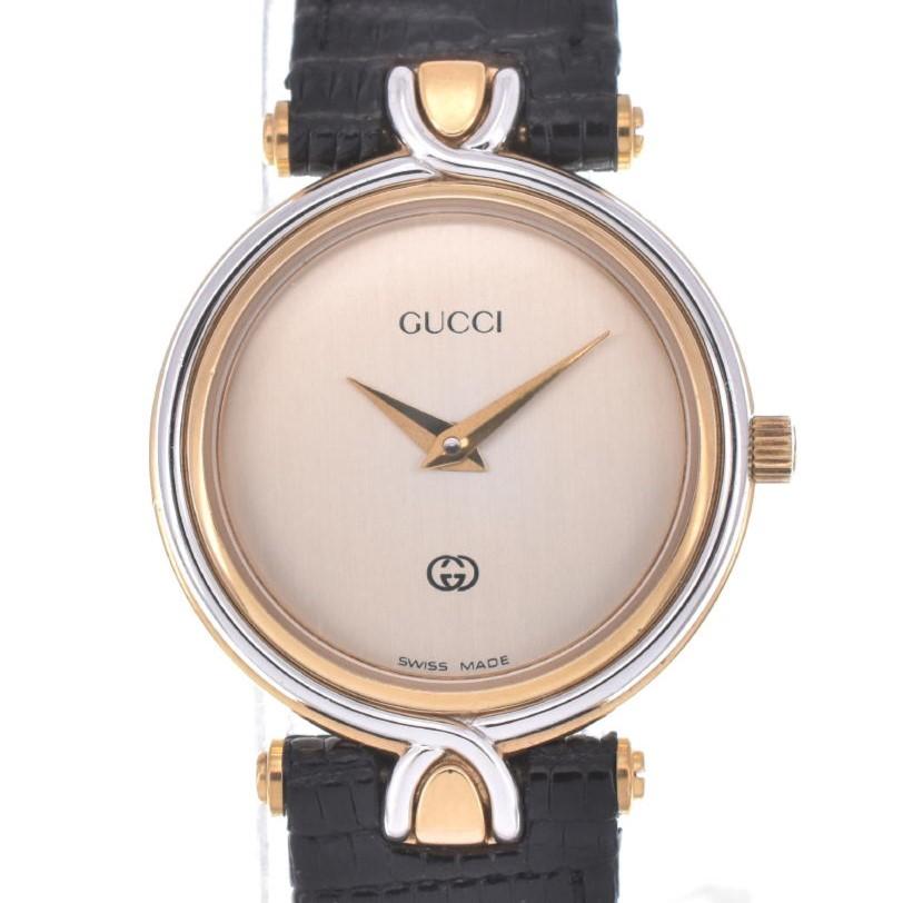 GUCCI △ グッチ 4500L SS/GP/レザー クォーツ レディース 良品 O  