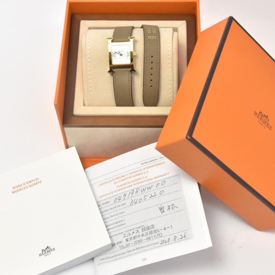 △ エルメス HERMES HH1.202 Hウォッチ ドゥブルトゥール クォーツ レディース 美品 箱・保証書付き H#125311｜aonohappa｜08