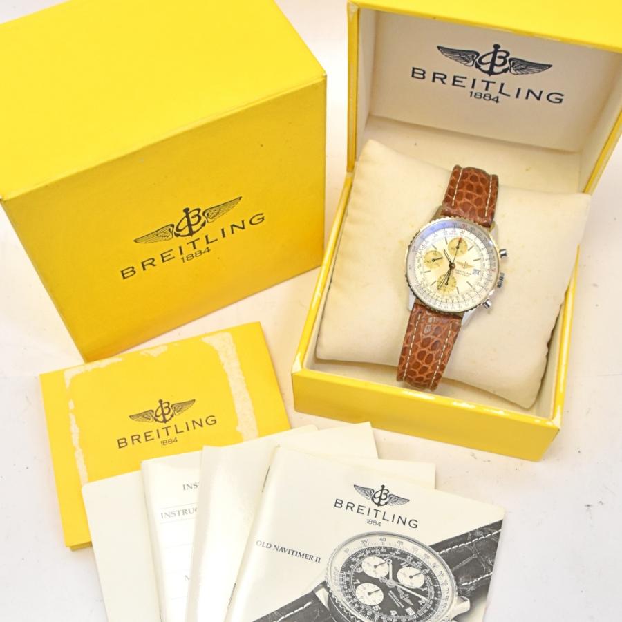 ブライトリング BREITLING D13022 オールドナビタイマー クロノグラフ デイト K18YG ベゼル 自動巻き メンズ 良品 箱 ...