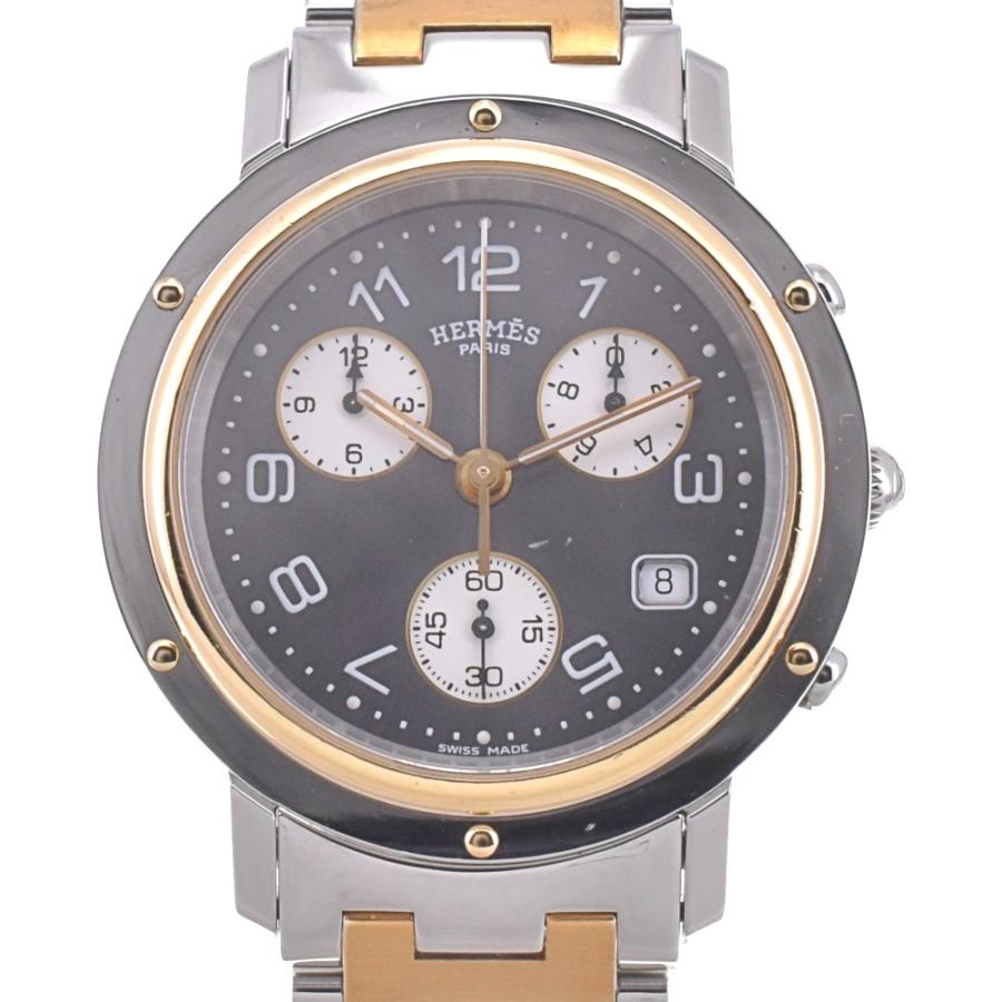 HERMES エルメス CL1.920 クリッパー クロノグラフ デイト SS/GP D