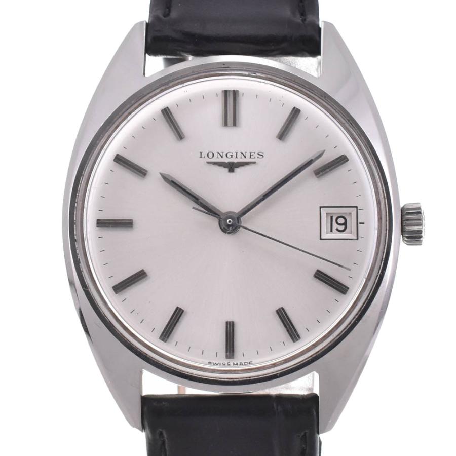 LONGINES 自動巻き時計 シルバー　希少　ヴィンテージ LONGINES ロンジン ヴィンテージ デイト SS/レザー 手巻き