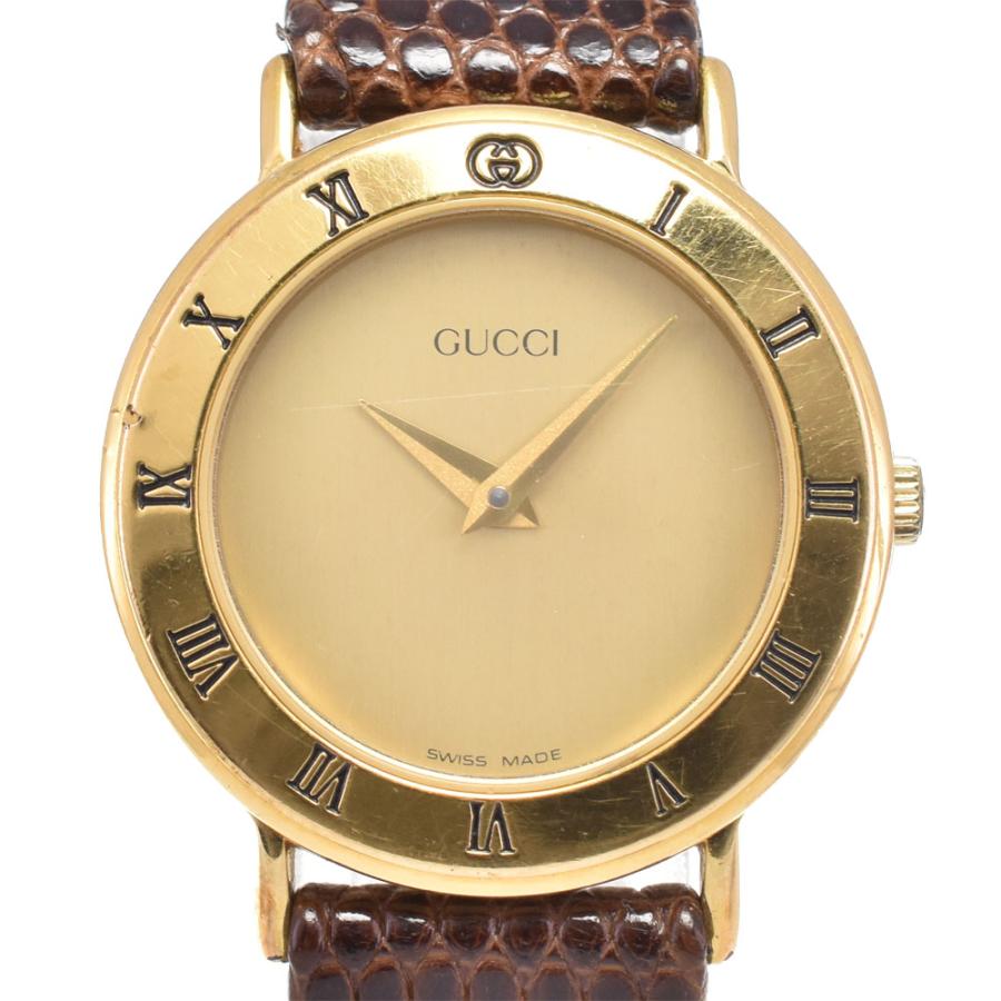 GUCCI 3000M ゴールドクォーツ時計 箱付き GUCCI（グッチ） GUCCI 3000.2.L GP/レザー ゴールド クォーツ