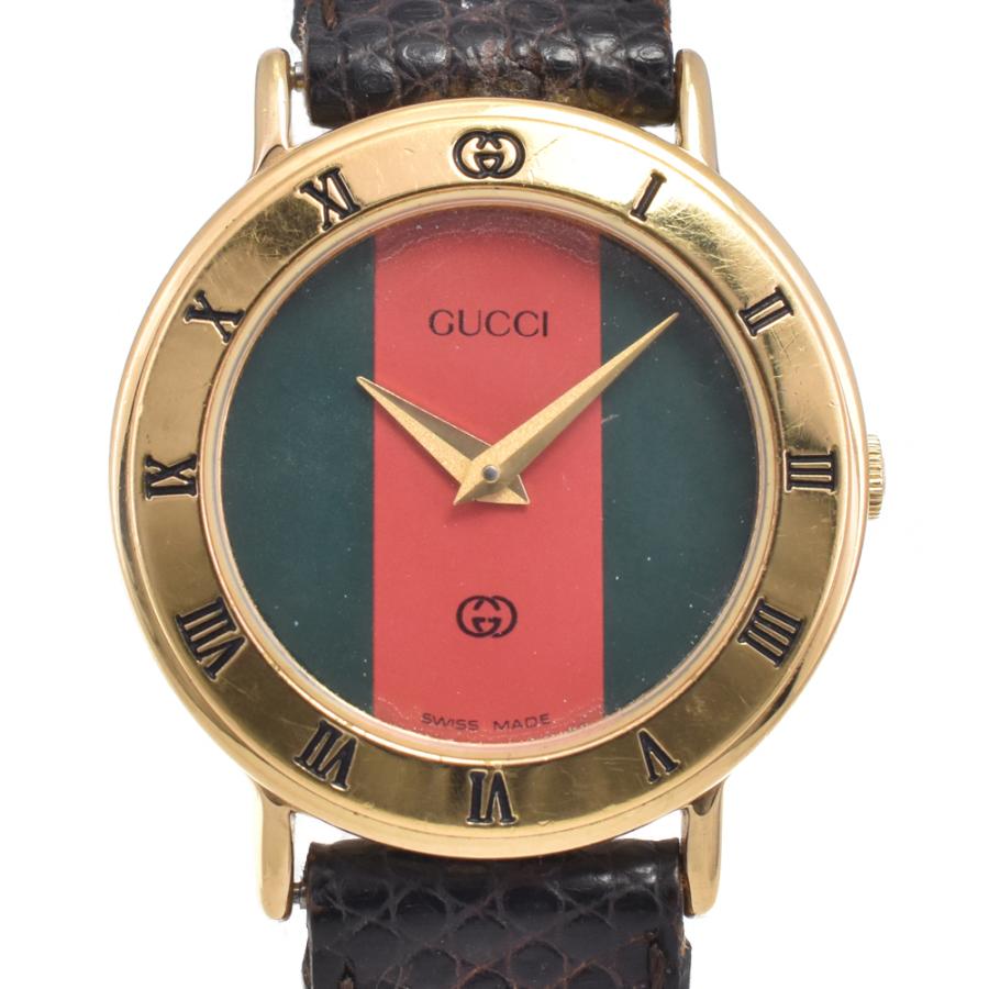 GUCCI(グッチ) 腕時計 3000L レディース 型押し加工 グリーン×レッド GUCCI - GUCCI(グッチ) 腕時計 3000L レディース 型押し加工 グリーン