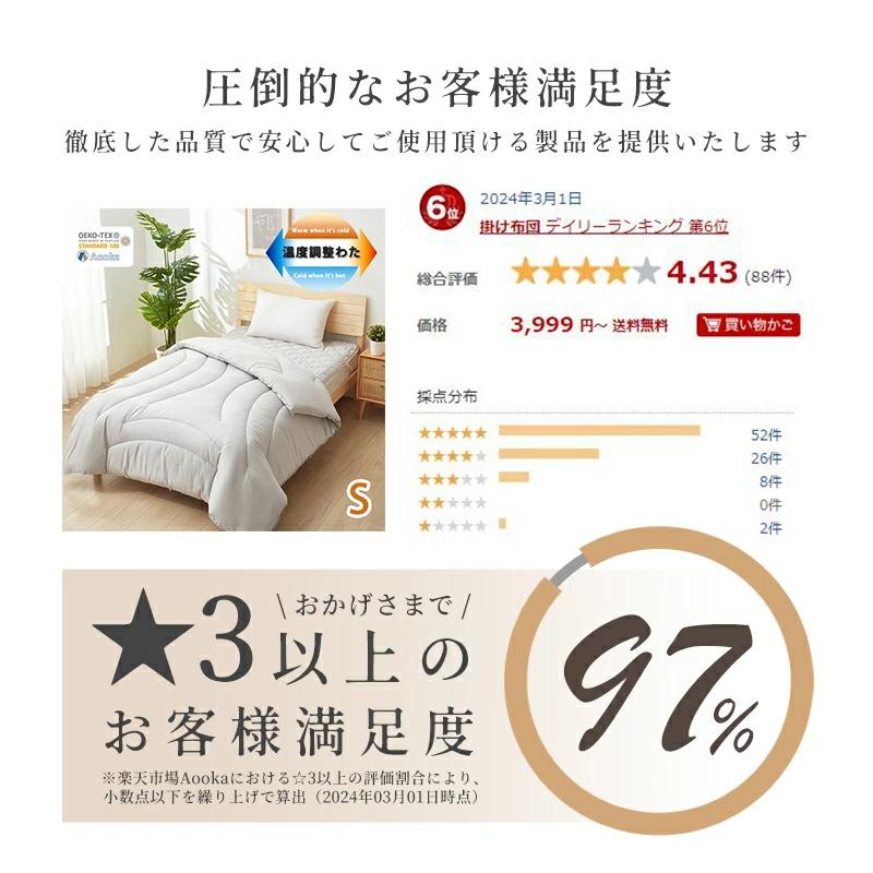 温度調整 掛け布団 年中快適 シングル　ハイテク素材 健康 快眠 布団 かけ布団 掛布団  洗える 北欧 吸放湿 抗菌 防ダニ オールシーズン 洗える OEKO-TEX | Aooka | 02