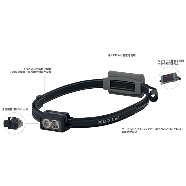 レッドレンザー(LED LENSER) LEDヘッドライト NEO3 Black/Gray  高輝度 ヘッドランプ 防滴 防水 IP54 可動式 ヘッド 後部 認識 乾電池｜aorinetshop｜02