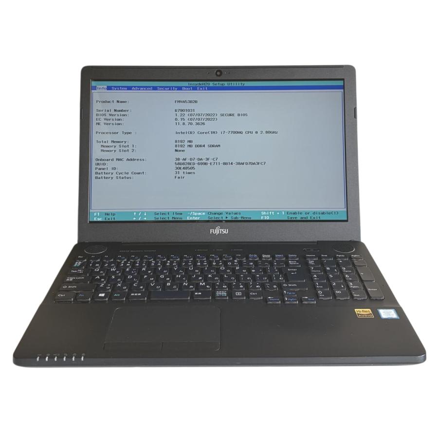 【ジャンク品】富士通 AH53/B2, i7, メモリ8G, SSD 500G LIFEBOOK AH ジャンク ノートパソコン 富士通 AH53/B2 第7世代 Core i7