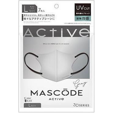 マスコード 3D不織布マスク 冷感 クール アクティブ Lサイズ グレー