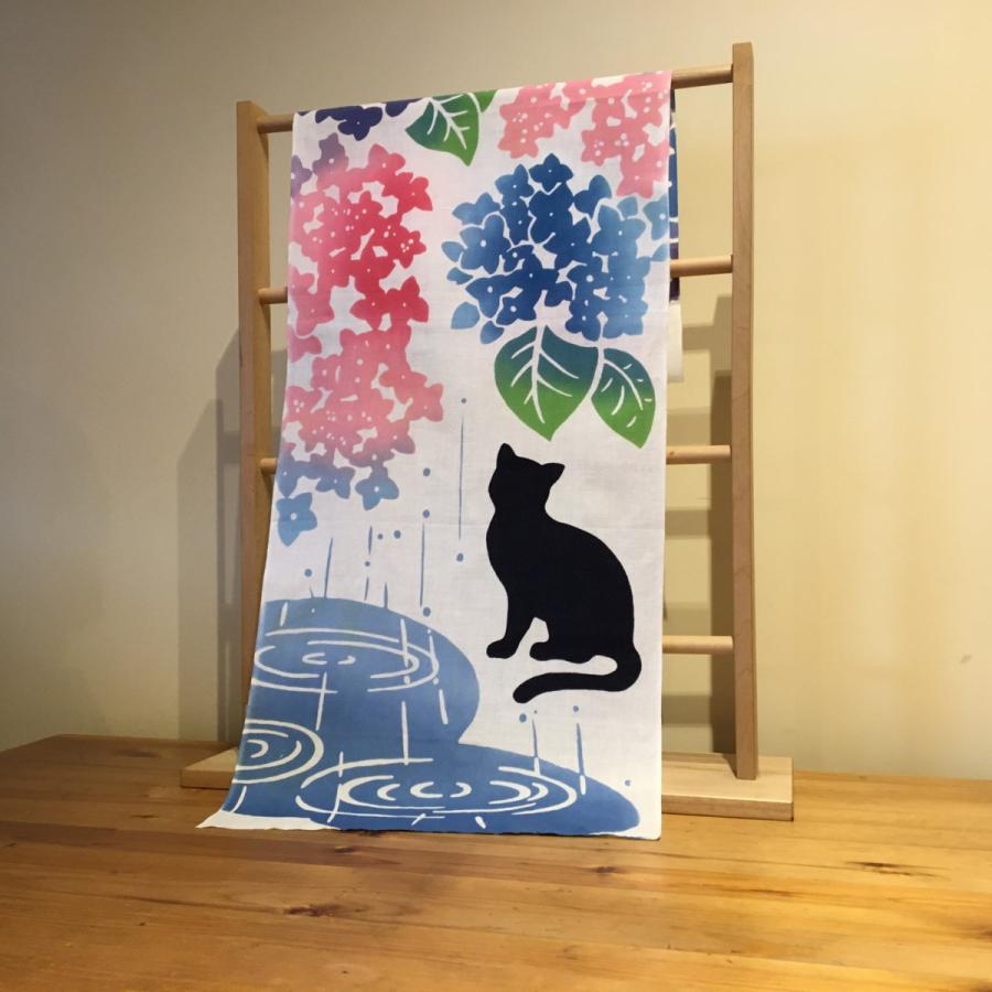 手ぬぐい『紫陽花と猫』（アジサイトネコ・あじさいとねこ）（初夏・夏
