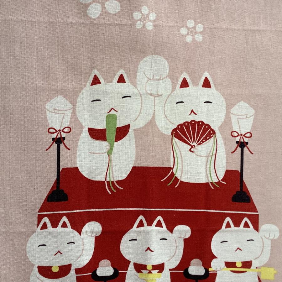 絵手ぬぐい「招き雛/濱文様」（雛・猫・招き猫・春・ひな祭り・季節 