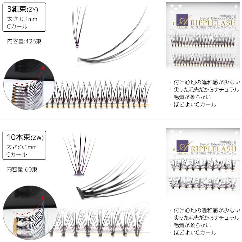 束型マツエク 横並びケース リップル ラッシュ 10プロング ボリューム