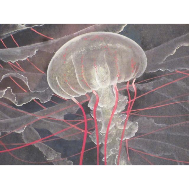 クラゲ日本画 絵画 大型117cm 美術品 クラゲ 油絵 日本画 額縁 絵画