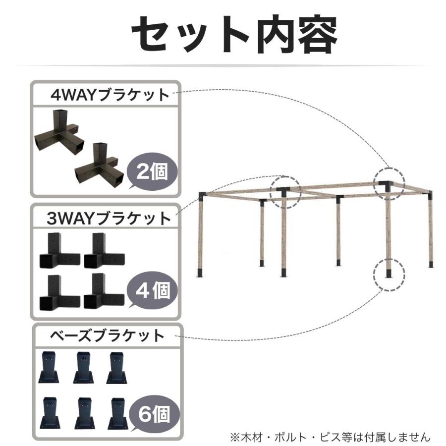 新型改良版 高強度モデル Hタイプ A351 ブラケットキット 12個セット ガゼホ パーゴラ 90x90 スチールブラケット 高耐久 直角コーナー ガレージ 倉庫 物置 南国の画像
