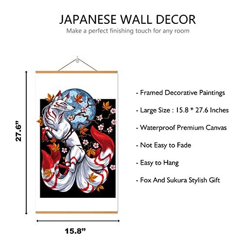 日本のウォールアートデコレーション、日本のキツネとスクラのウォールアートデコレーション スクロールウッドフレーム付き 寿司レストラン装飾 並行輸入｜aozoraichiba1968｜02