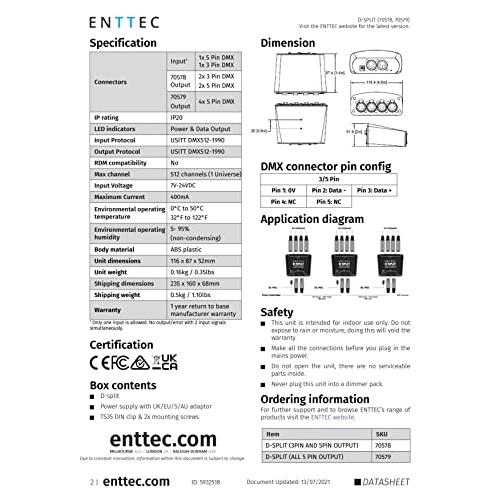 ENTTEC D-Split 5Pin 4ch DMXスプリッター/特定電気用品PSE パワーサプライ付 並行輸入｜aozoraichiba1968｜06