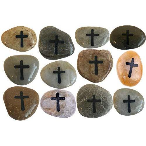 Engraved Cross Engraved not to Worry Natural Stones 12 Stones Set Large 23 その他ガラス工芸用品