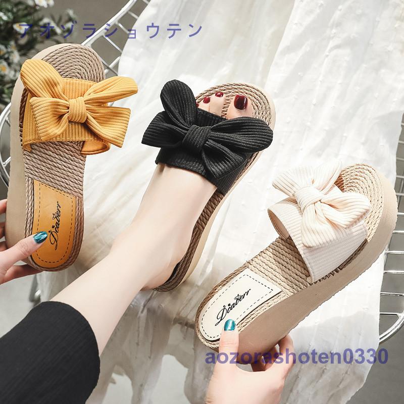厚底サンダル レディース ウエッジソール サマー 蝶結び リボン 厚底サンダル レディース ウエッジソール サマー 蝶結び リボン