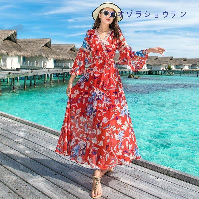 シフォンワンピース 花柄 リゾートワンピ レディース ハワイ A シフォンワンピース 花柄 リゾートワンピ レディース ハワイ A