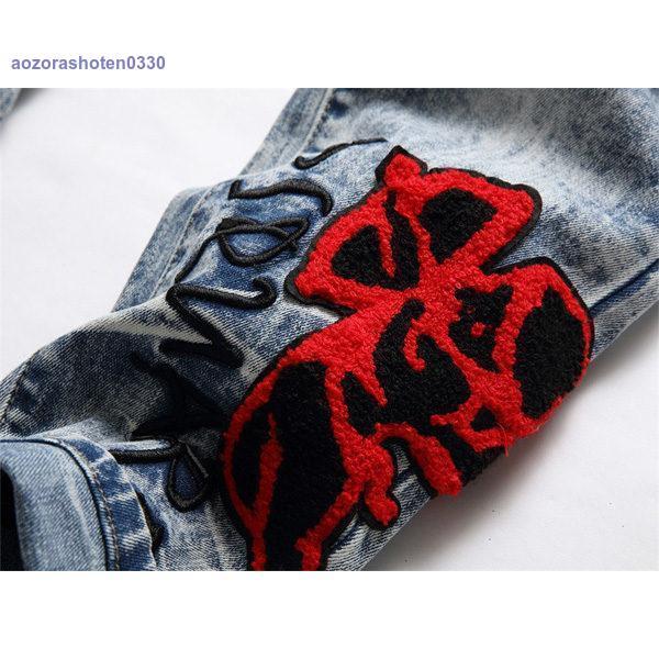 デニムパンツ 刺繍ジーンズ メンズ ダメージデニム バイクパンツ デニムパンツ 刺繍ジーンズ メンズ ダメージデニム バイクパンツ