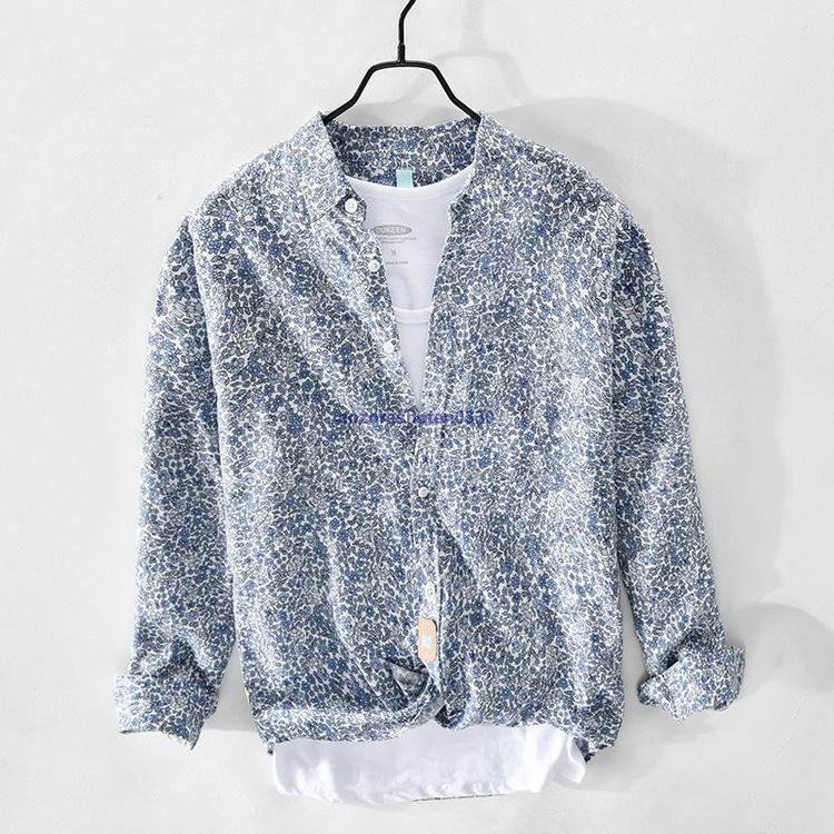 花柄シャツ メンズ 綿麻 リネンシャツ フラワー 小花 総柄 花柄シャツ メンズ 綿麻 リネンシャツ フラワー 小花 総柄