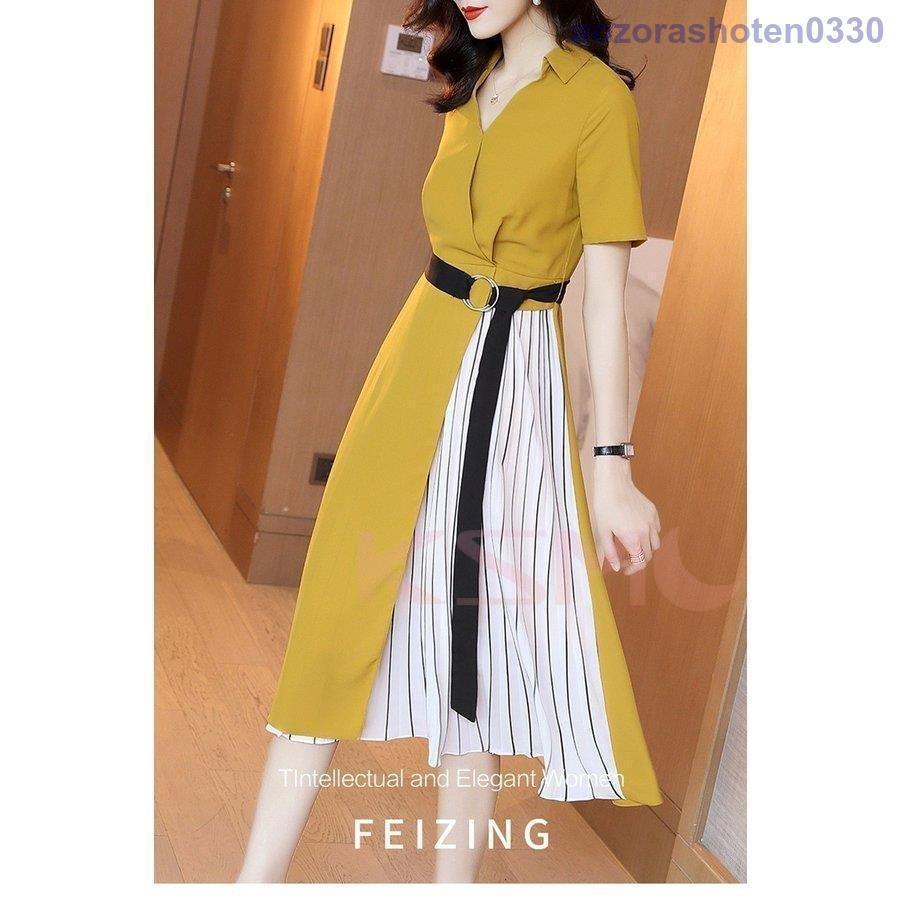 訳あり商品 大人 オシャレ 着痩せ 通勤 ベルト付き Vネットマキシ丈ワンピース 切り替え きれいめ 半袖 ロング丈 40代 夏 レディース ワンピース 上品 50代 40代 30代 ワンピース 色 イエロー Lifeinlacruz Com