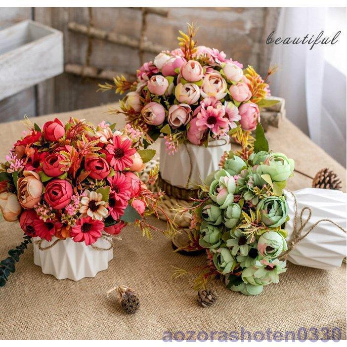 造花アレンジメント 花束 ガラス花瓶付き 造花 インテリア 花瓶付き フラワーアレンジメント ブーケ
