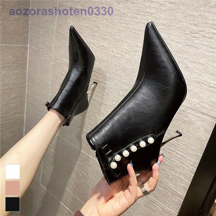 在庫品即発送 ブーティ ショートブーツ レディース ポインテッドトゥ リボン パールビジュー クラシカル 大人可愛い ピンク ブラック ホワイト リラックス 美人 買い純正品 Www Superavila Com