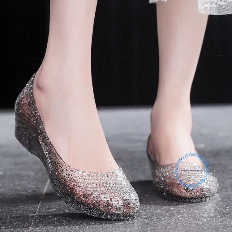 パンプス ウェッジヒール ビニール クリア 通気 柔らかい 痛く