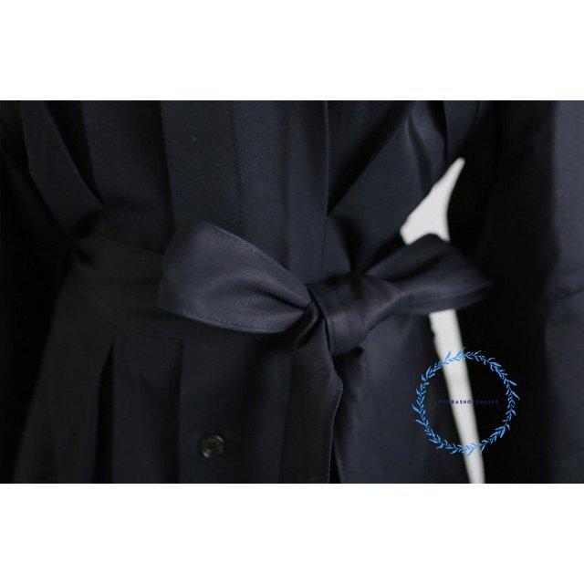 トレンチ風ワンピース ロング ミモレ丈 春 秋 冬 通勤 OL 紺色