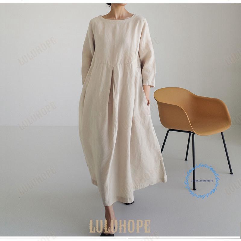 ワンピース リネンシャツワンピ レディース ロングワンピース 綿