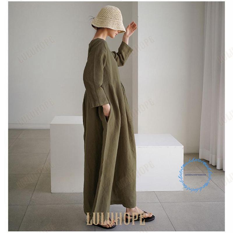 ワンピース リネンシャツワンピ レディース ロングワンピース 綿