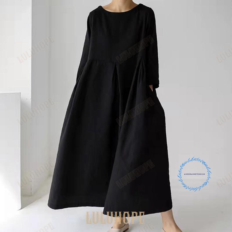 【美品】ハグオーワー/リネンロングワンピース/ストライプ柄/タック/麻100% ワンピース リネンシャツワンピ レディース ロングワンピース 綿