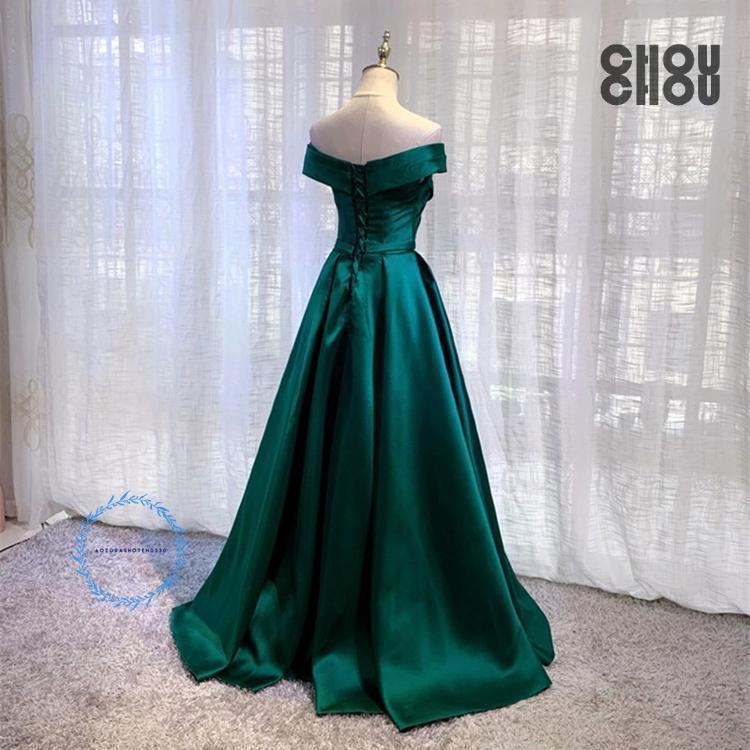 グリーン フラワー　パーティードレス　結婚式　お呼ばれ　二次会 オフショルダー 上品！グリーン カラードレス オフショルダー 編み上げ デザイン