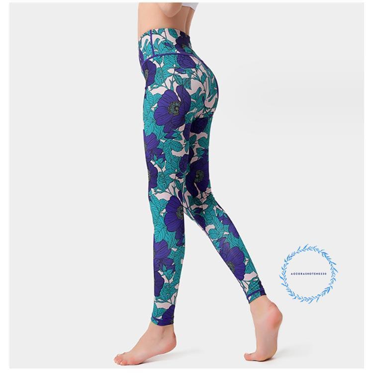 透けない ヨガウェア 花柄 ヨガパンツ ヨガレギンス 柄物