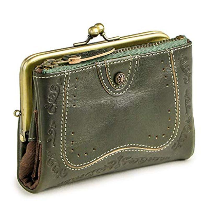 (フェランド) Felando イタリアンレザー 牛革 がま口 二つ折り財布 「ミルージュ」 グリーン