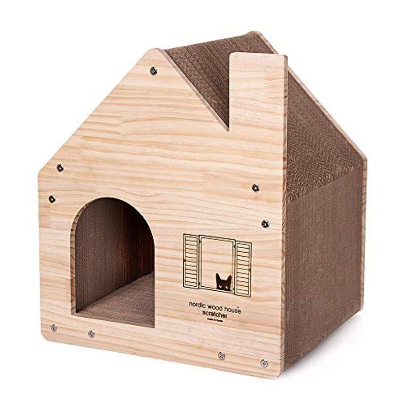 YAOMI Wood ノルディックハウススクラッチャー/猫 爪とぎ ハウス型 段ボール 8kgまでOK 強化ダンボール 両面使える 多頭OK