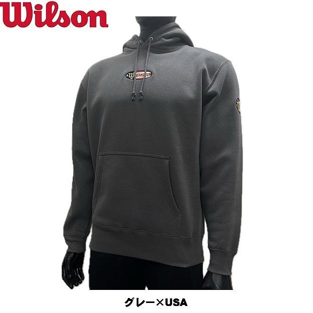 ウイルソン(wilson) 野球 プルオーバーパーカー オーバルマークフーディ (23aw) 裏起毛 グレー×USA/レッド/ブラック WB6045510/11/12｜aozoraya-sp｜02