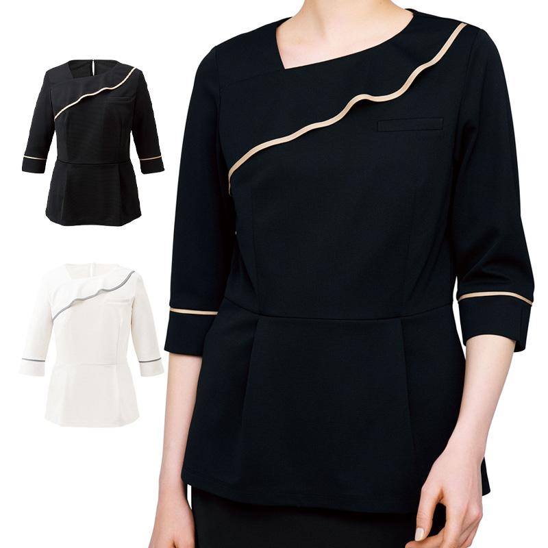 サロン 制服 6分袖 ニット プルオーバー ENJOY Noir 2WAYストレッチ 吸汗速乾 UVカット 透防 エステ 美容 白 黒 通年素材  カーシーカシマ karsee | カーシーカシマ