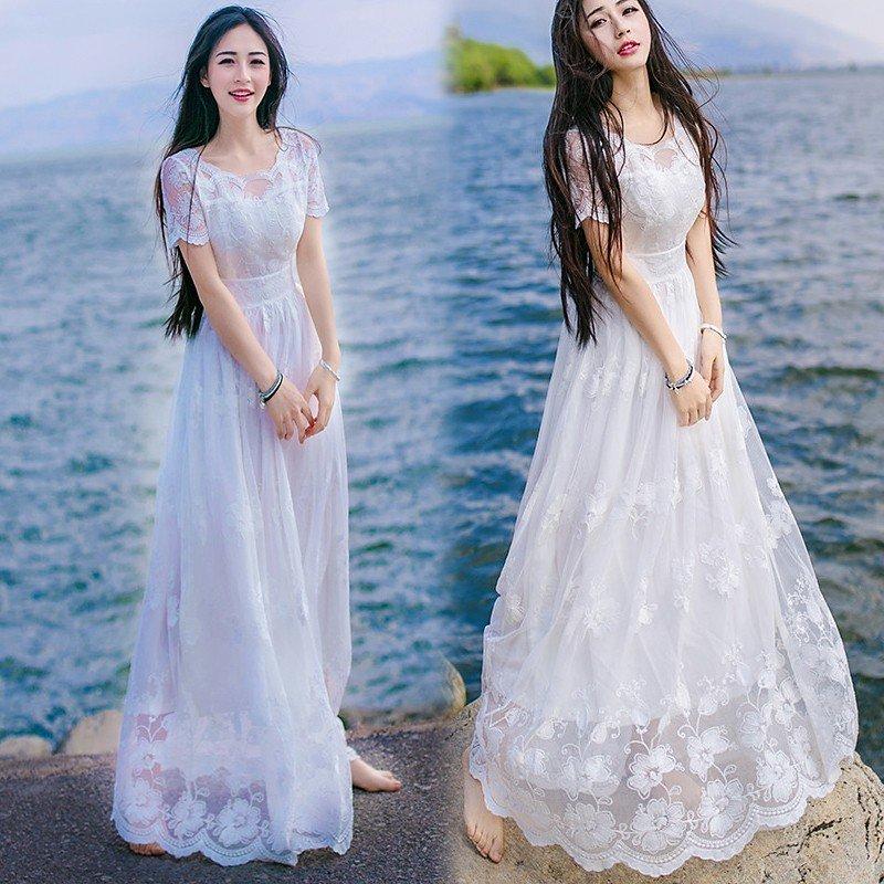 ロングドレス ワンピース 結婚式ドレス レディース マキシ丈ワンピース 夏 きれいめ 白 上品 レース 刺繍花柄 ロング丈 ドレス 40代 大人 オシャレ 0r4kod9thm ファッション Windowrevival Co Nz