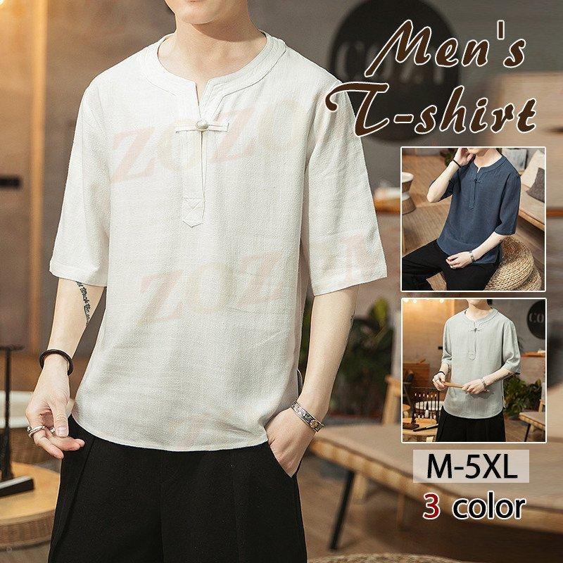 有名な高級ブランド 綿麻tシャツ 五分袖 リネンtシャツ メンズ チャイナ服 父の日 麻 サマー 夏 中華風 涼しい ゆったり クルーネック Tシャツ 五分 七分袖 カラー 白 Www We Job Com