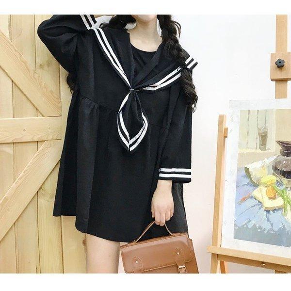 森ガールレディースマリンセーラー風ワンピースチェニックセーラー服ワンピ長袖セーラー衿今だけ 新しい到着